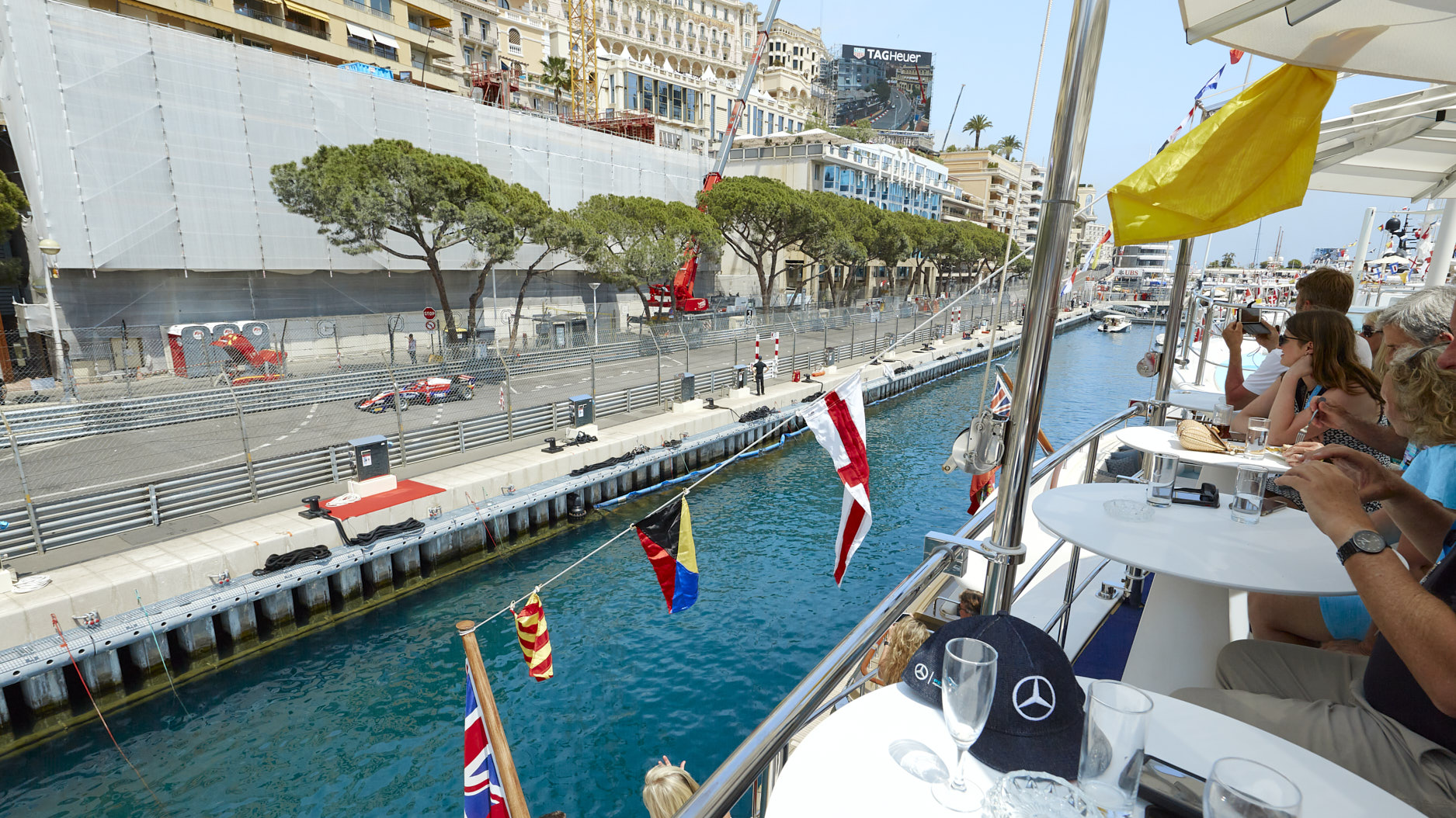 Luxurious superyacht in Monaco Harbour during the Grand Prix